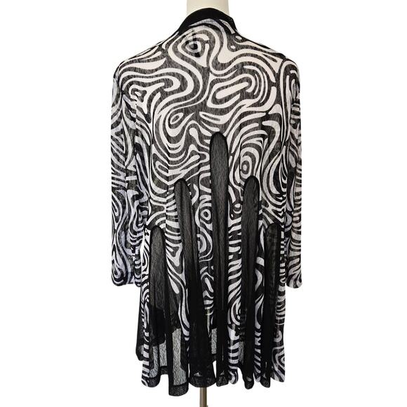 Ali Miles Black/White Mesh Open Front Lightweight Jacket Cardigan Semi-sheer XL - Picture 5 of 12